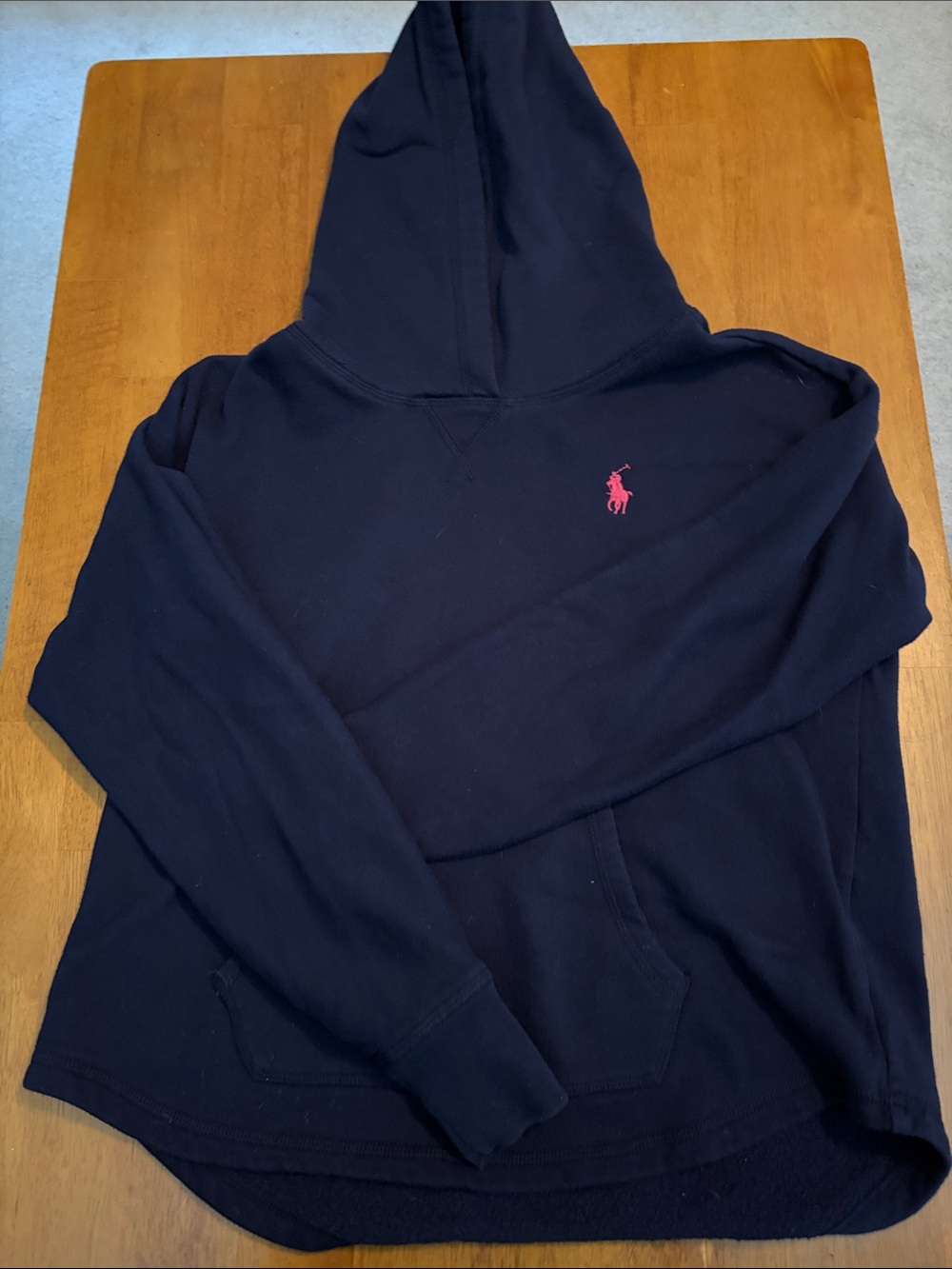 Ralph Lauren Navy Pullover Hoodie with Pink Pony Embroidery